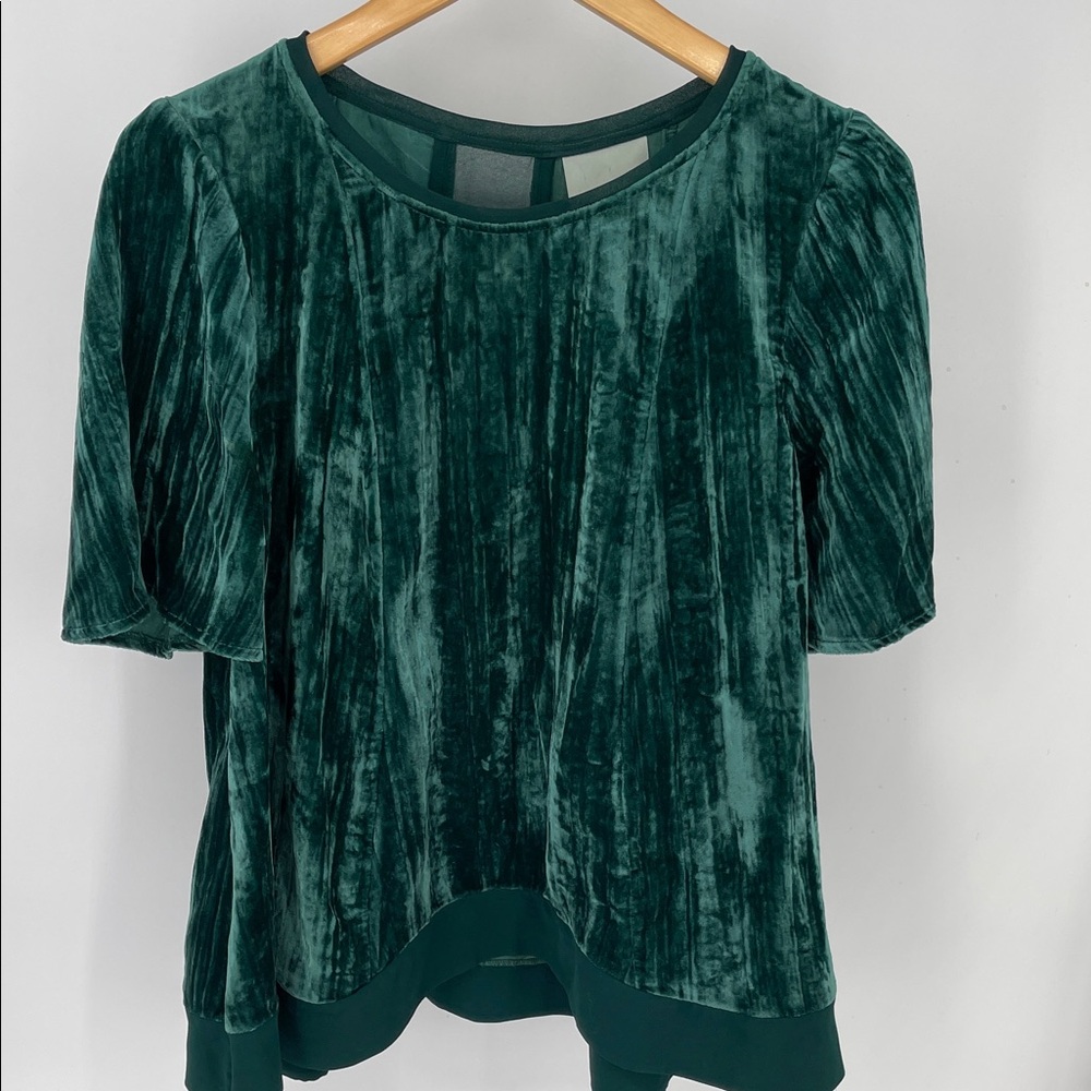 Maeve Emerald Green Velvet Short Sleeve Blouse